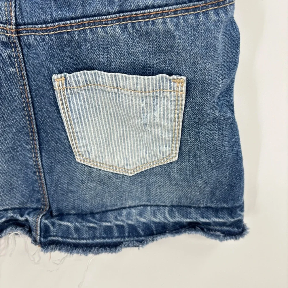 OshKosh B'gosh Denim Overall Dress Kids 3T Blue Distressed Hickory Stripe Jumper